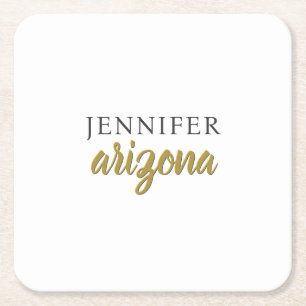 Calligraphy Elegant Plain Add Own Name Square Paper Coaster