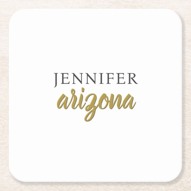 Calligraphy Elegant Plain Add Own Name Square Paper Coaster (Front)