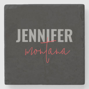 Calligraphy Elegant Plain Add Own Name Stone Coaster