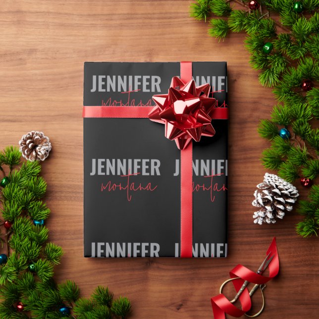 Calligraphy Elegant Plain Add Own Name Wrapping Paper (Holiday Gift)