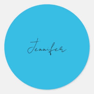 Calligraphy Elegant Plain Simple Name Blue Classic Round Sticker