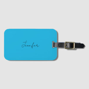 Calligraphy Elegant Plain Simple Name Blue Luggage Tag