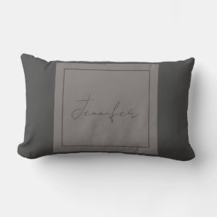 Calligraphy Elegant Plain Simple Name Grey Lumbar Cushion