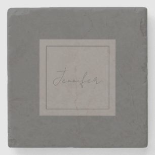 Calligraphy Elegant Plain Simple Name Grey Stone Coaster
