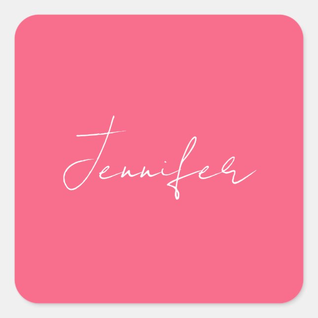 Calligraphy Elegant Plain Simple Name Square Sticker (Front)