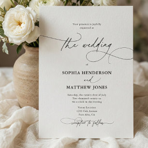 Calligraphy Elegant QR Code Ivory Wedding  Invitation