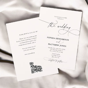 Calligraphy Elegant QR Code Ivory Wedding  Invitation