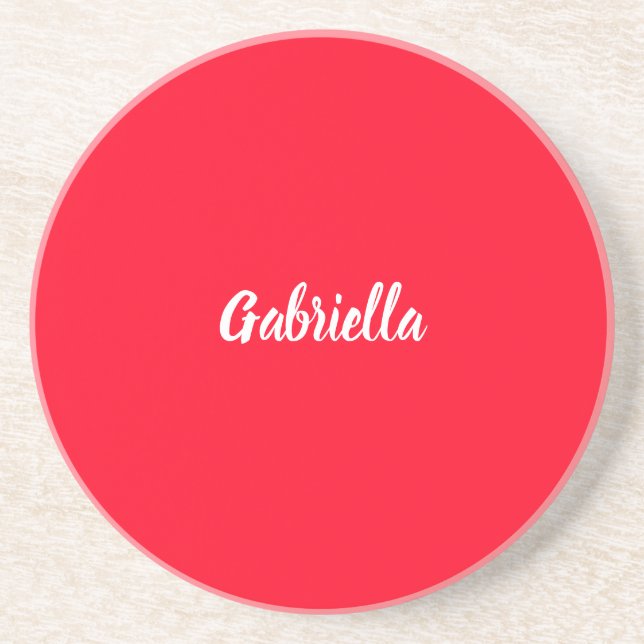 Calligraphy Elegant Red White Plain Simple Name Coaster (Front)