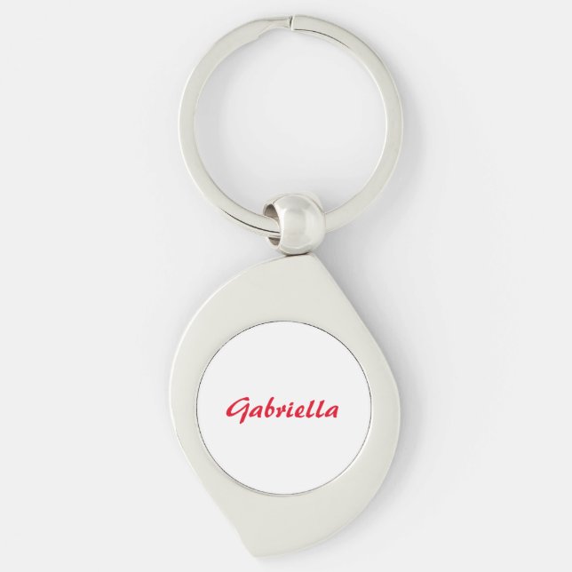 Calligraphy Elegant Red White Plain Simple Name Key Ring (Front)