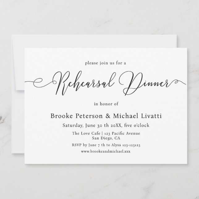 Calligraphy Elegant Rehearsal Dinner Invitation (Front)