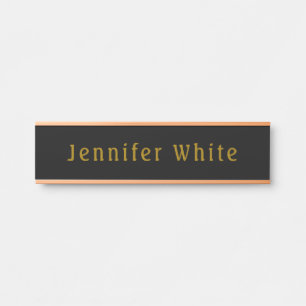 Calligraphy Elegant Retro Gold & Black Name Door Sign