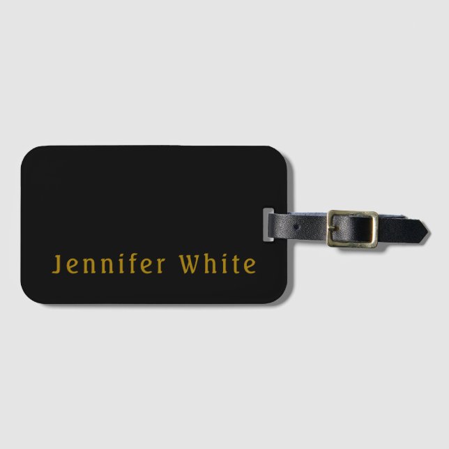 Calligraphy Elegant Retro Gold & Black Name Luggage Tag (Front Horizontal)