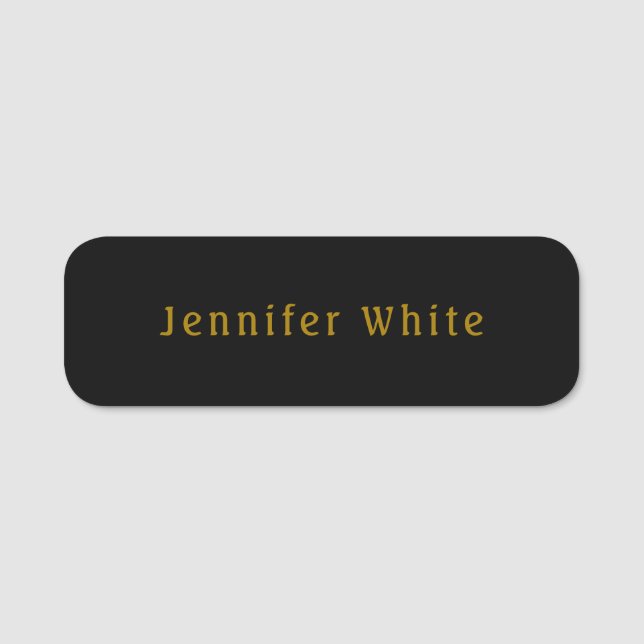 Calligraphy Elegant Retro Gold & Black Name Name Tag (Front)