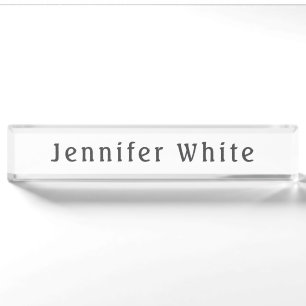 Calligraphy Elegant Retro Grey White Name Nameplate