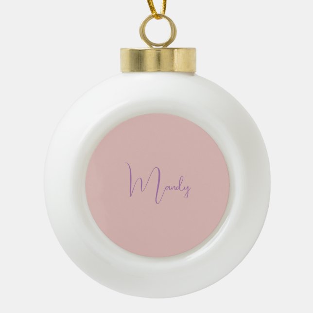 Calligraphy Elegant Rose Gold Plain Simple Name Ceramic Ball Christmas Ornament (Front)