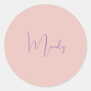 Calligraphy Elegant Rose Gold Plain Simple Name Classic Round Sticker