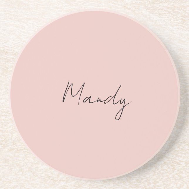 Calligraphy Elegant Rose Gold Plain Simple Name Coaster (Front)