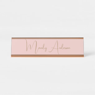 Calligraphy Elegant Rose Gold Plain Simple Name Desk Name Plate