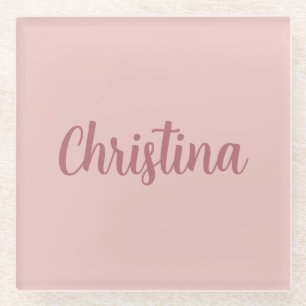 Calligraphy Elegant Rose Gold Plain Simple Name Glass Coaster