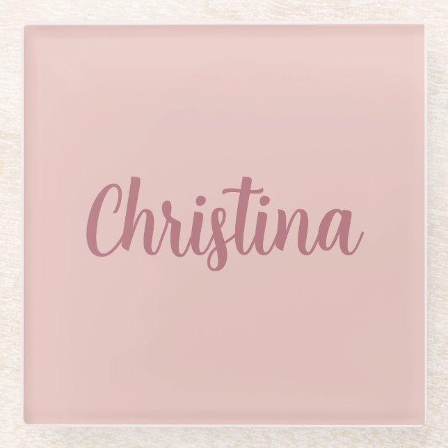 Calligraphy Elegant Rose Gold Plain Simple Name Glass Coaster (Front)