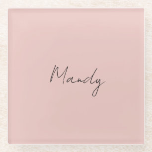 Calligraphy Elegant Rose Gold Plain Simple Name Glass Coaster