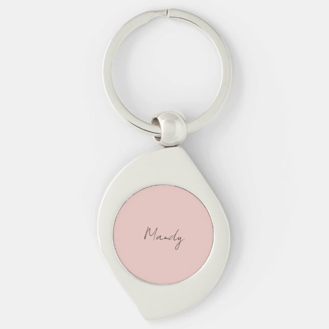 Calligraphy Elegant Rose Gold Plain Simple Name Key Ring (Front)