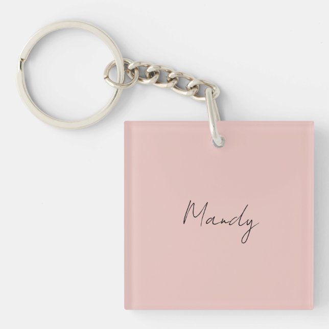Calligraphy Elegant Rose Gold Plain Simple Name Key Ring (Front)