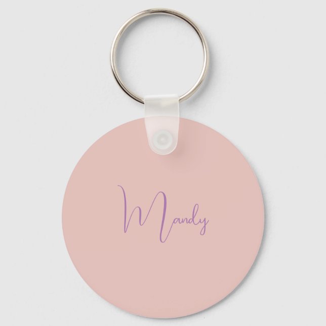 Calligraphy Elegant Rose Gold Plain Simple Name Key Ring (Front)