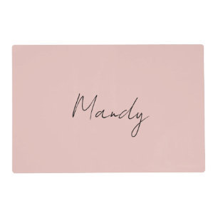 Calligraphy Elegant Rose Gold Plain Simple Name Laminated Place Mat