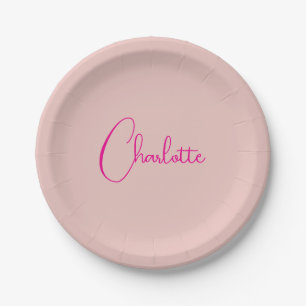 Calligraphy Elegant Rose Gold Plain Simple Name Paper Plate