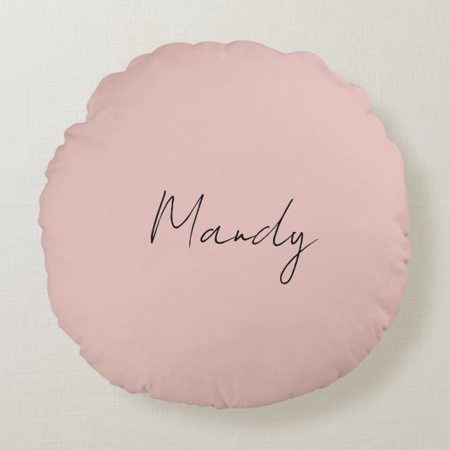 Calligraphy Elegant Rose Gold Plain Simple Name Round Cushion (Front)