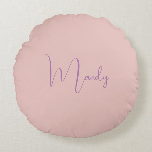 Calligraphy Elegant Rose Gold Plain Simple Name Round Cushion (Front)