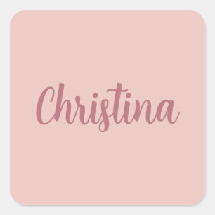 Calligraphy Elegant Rose Gold Plain Simple Name Square Sticker