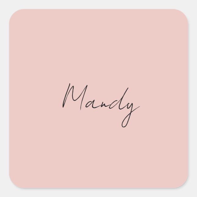 Calligraphy Elegant Rose Gold Plain Simple Name Square Sticker (Front)