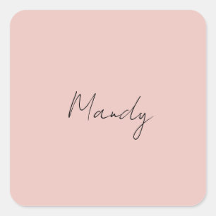 Calligraphy Elegant Rose Gold Plain Simple Name Square Sticker
