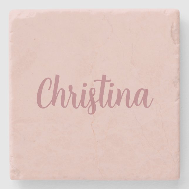 Calligraphy Elegant Rose Gold Plain Simple Name Stone Coaster (Front)
