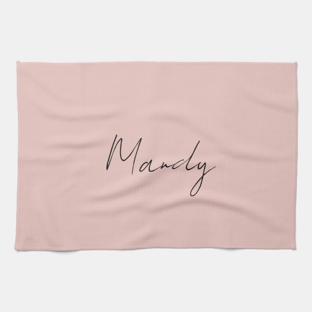 Calligraphy Elegant Rose Gold Plain Simple Name Tea Towel (Horizontal)