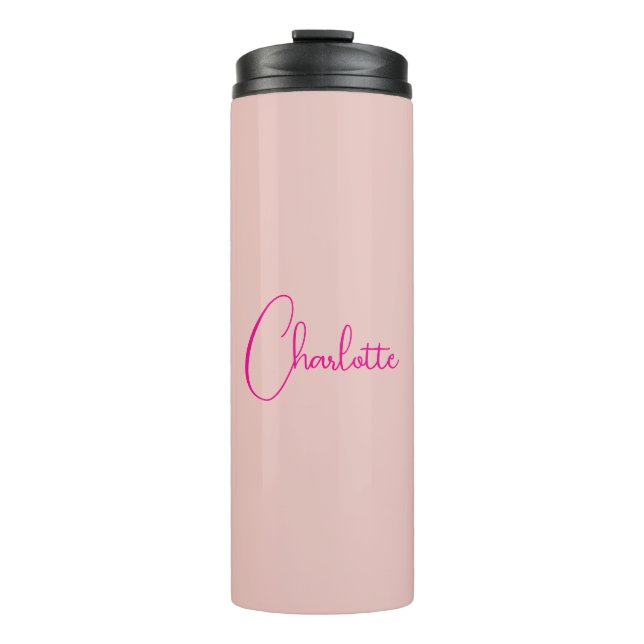 Calligraphy Elegant Rose Gold Plain Simple Name Thermal Tumbler (Front)