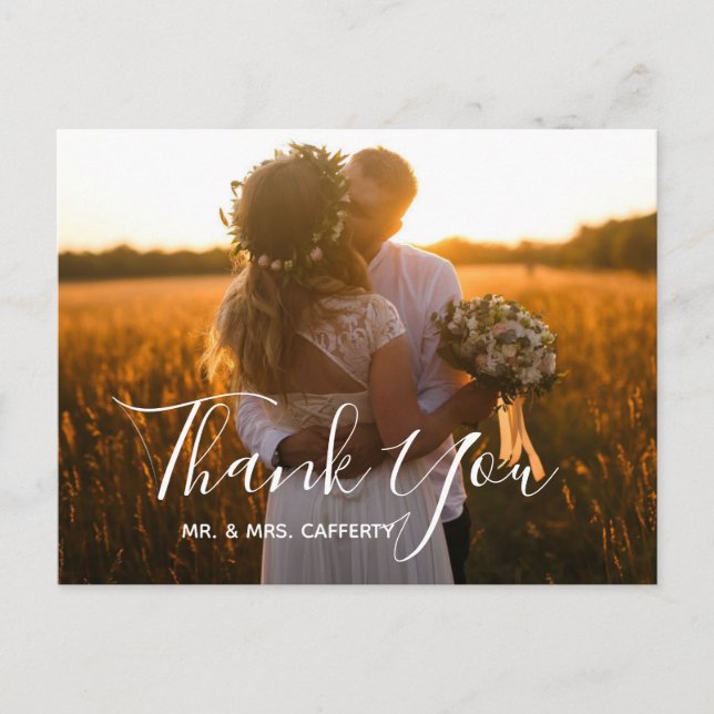 Calligraphy Elegant Script Brush Photo Thank You Postcard (Front)