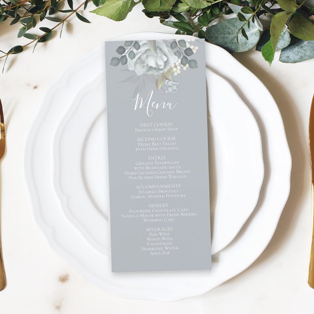 Calligraphy Elegant Wedding Menu Blue Floral (Creator Uploaded)