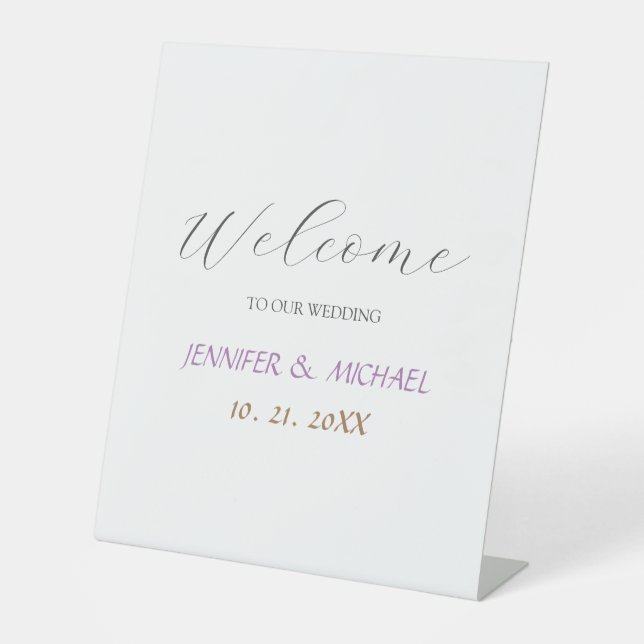 Calligraphy Elegant Welcome Wedding Pedestal Sign (Front)