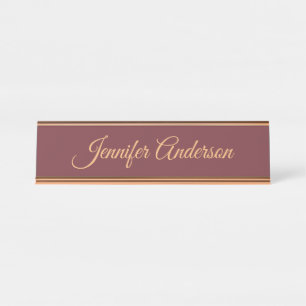 Calligraphy Elegant Wine Colour Personalised Name Desk Name Plate