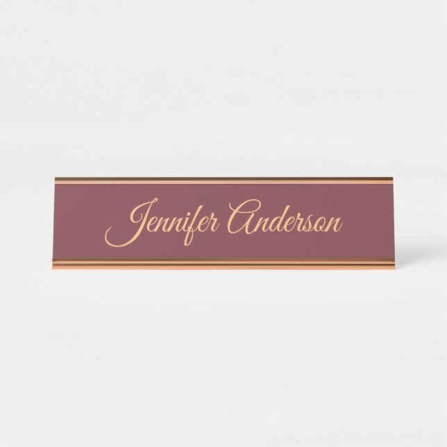 Calligraphy Elegant Wine Colour Personalised Name Desk Name Plate (Front)