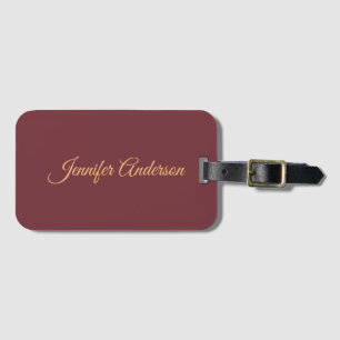 Calligraphy Elegant Wine Colour Personalised Name Luggage Tag