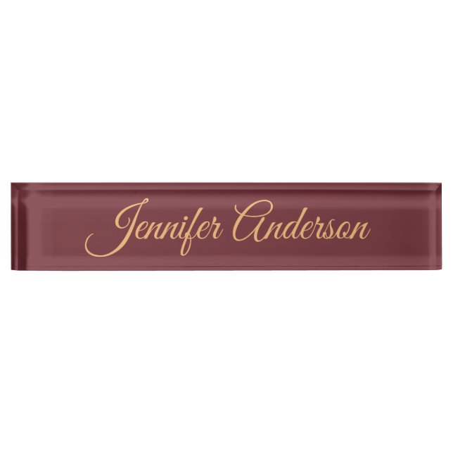 Calligraphy Elegant Wine Colour Personalised Name Nameplate (Front)