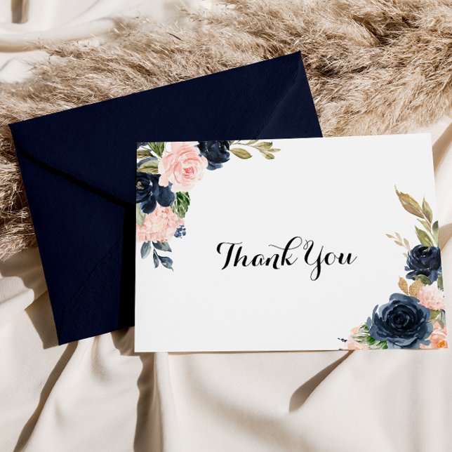 Calligraphy Elegant Winter Floral Flat Wedding Thank You Card (Creator Uploaded)