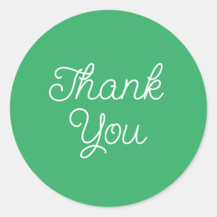 Calligraphy Emerald Green Flat Thank You Card Classic Round Sticker