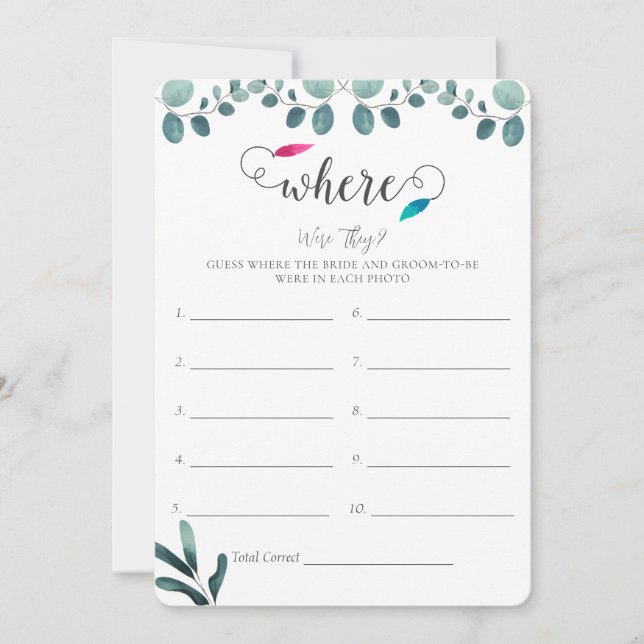 Calligraphy Eucalyptus Bridal Shower Game Card (Front)