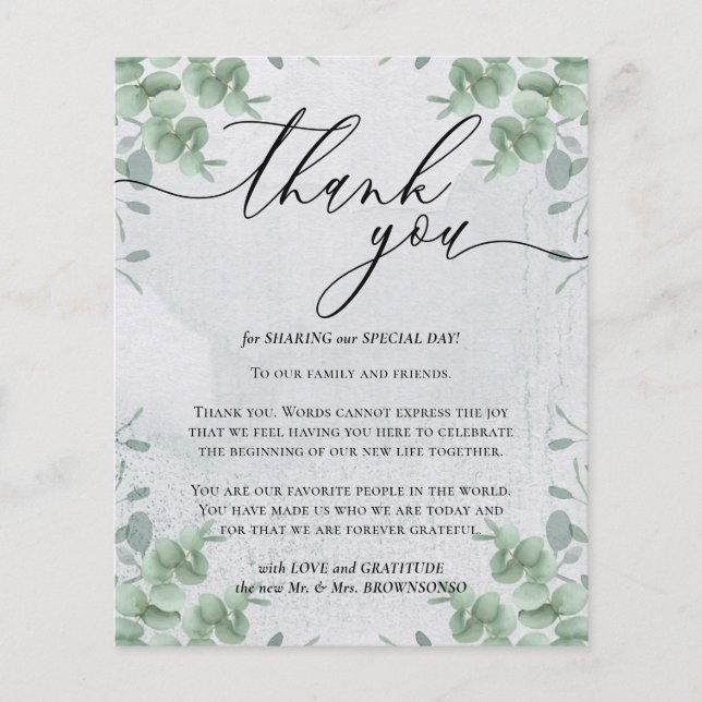 Calligraphy Eucalyptus budget Thank you Flyer (Front)