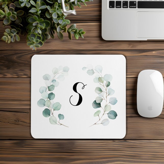 Calligraphy Eucalyptus Foliage Monogram Simple Mouse Mat (Creator Uploaded)